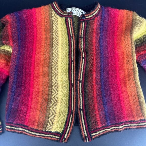 Alpaca Colorful Striped Cardigan Size Medium 100 Alpaca Wool - Picture 6 of 13